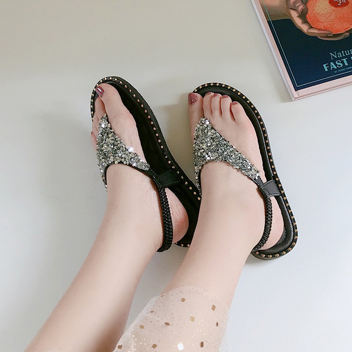 [A11] (Sẵn 1 số size) Dép Sandal Xỏ ngón Nữ Đính Hạt Lấp Lánh Cực Xinh