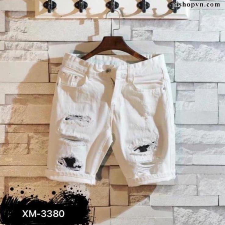 FREESHIP_Quần short jean nam,quần jean nam ngắn rách mẫu mới cao cấp hai màu trắng đen Đẹp * ! !