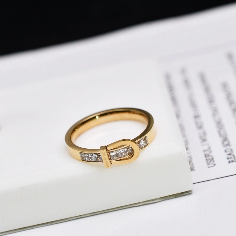 Nhẫn thép titan dát đá zircon đơn giản không phai màu phong cách Hàn Quốc cho nữ đeo ngón trỏ