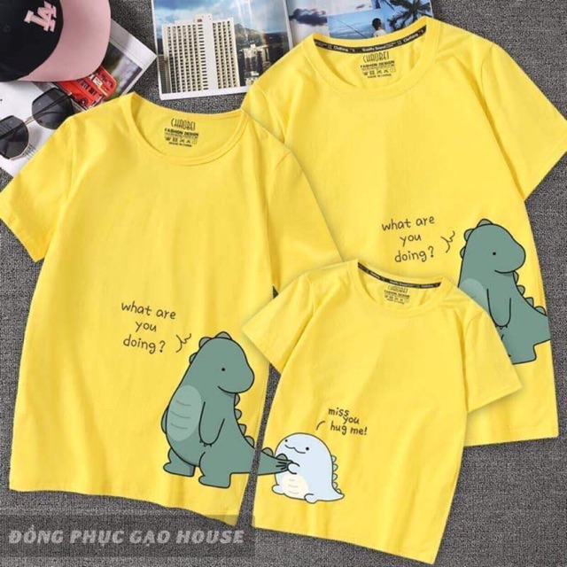 Áo gia đình khủng long dễ thương thun cotton dày dặn co giãn 4 chiều đủ màu size 5-110kg