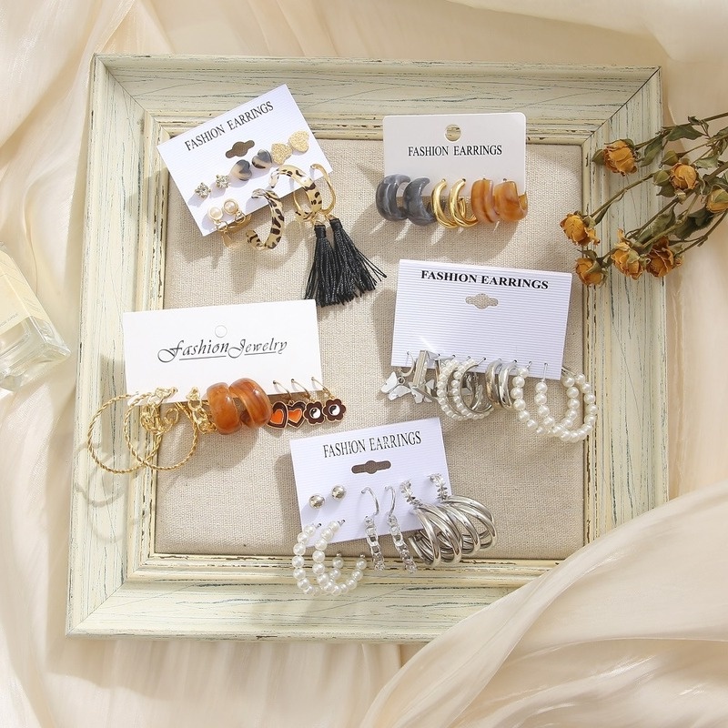 17KM Pearl Butterfly Crystal Tassel Earrings Set Jewelry Accessories