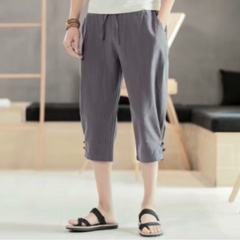 Quần Short Linen Phối Nút Thời Trang Trung Hoa Dành Cho Nam