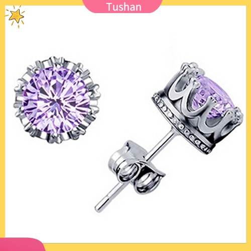 Khuyên tai mạ bạc hình vương miện đính kim cương giả sang trọng