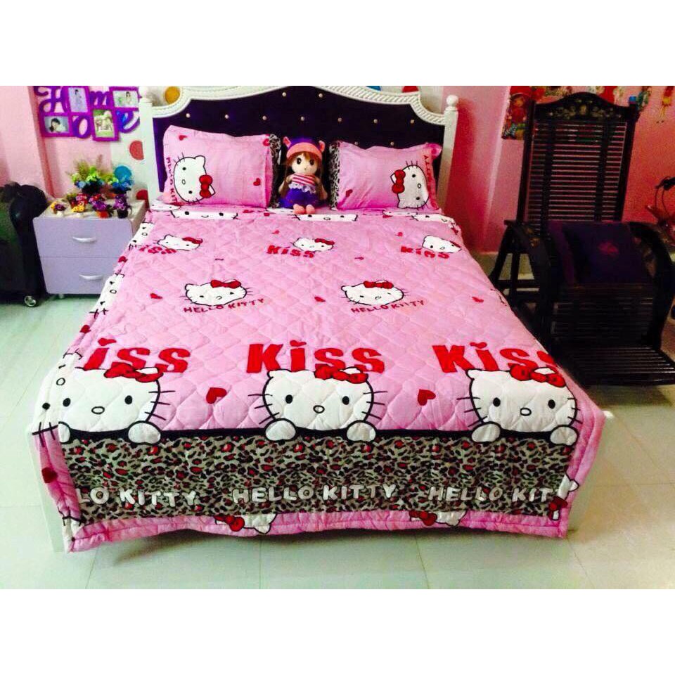 Bộ drap giường coton nhung Hello Kitty (chọn mẫu)