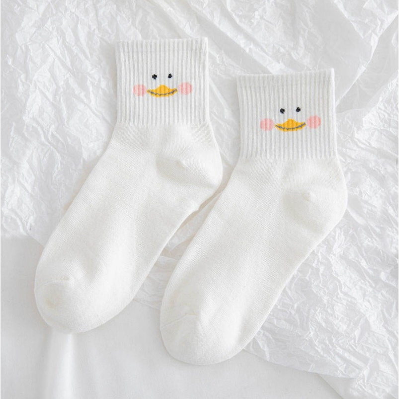 Tất Vớ Ngắn Cổ Nam Nữ Họa Tiết Mây Gấu Mặt Cười Màu Trắng Unisex Chất Liệu Vải Mềm