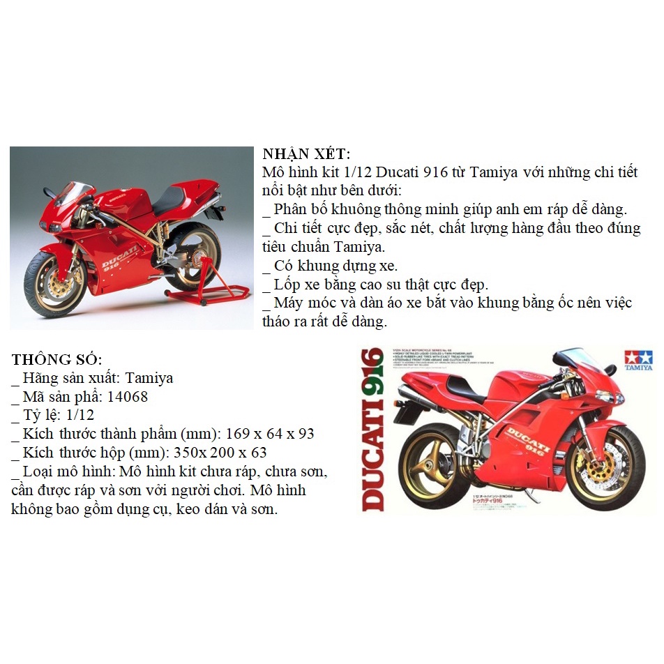 MÔ HÌNH XE MÔ TÔ 1/12 SCALE DUCATI 916 14068 Tamiya