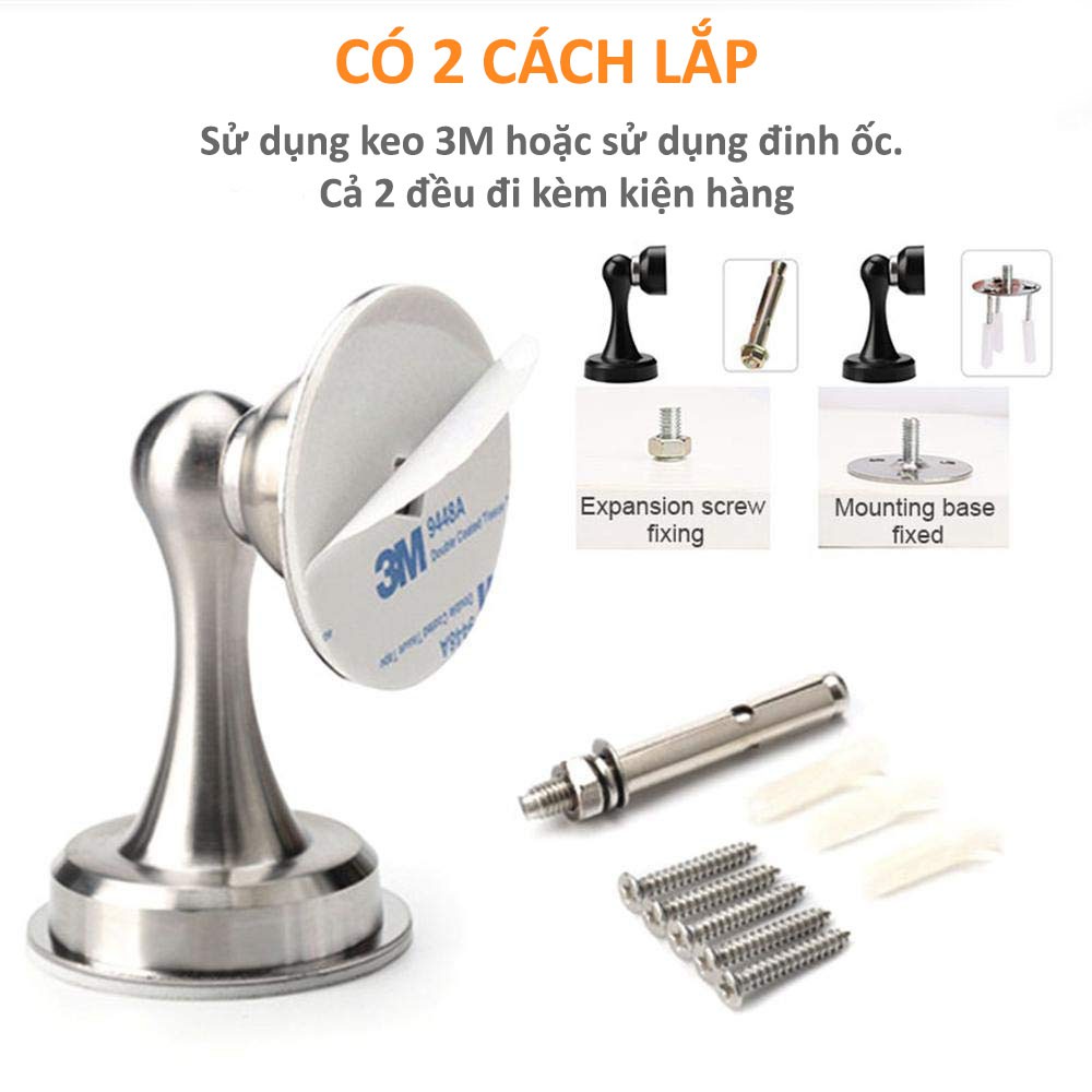 Bộ chặn cửa Inox 304 HOBBY Home Decor CC1 dán nền gạch men kèm keo dán 3M và đinh ốc có nam châm giữ cửa