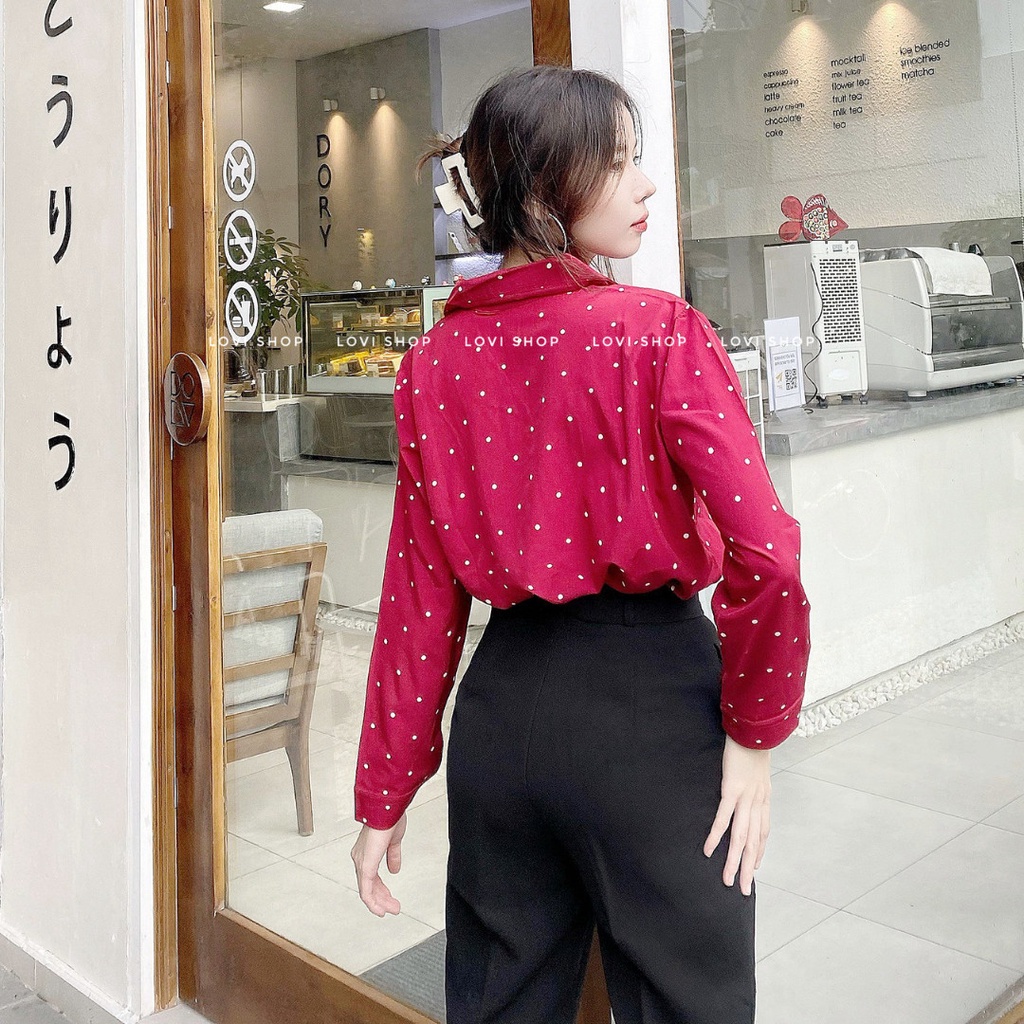 LOVI SHOP- Áo sơ mi bi đỏ tay dài siêu basic