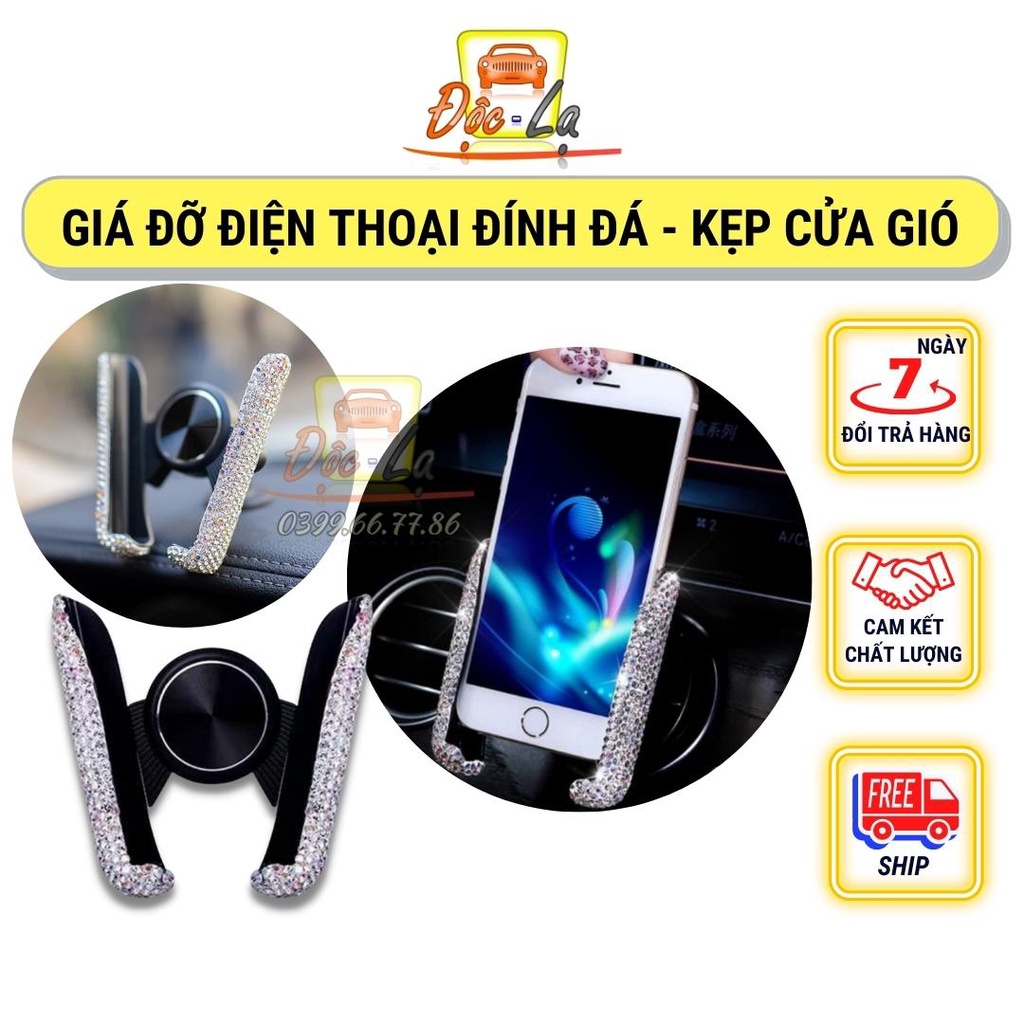 Kẹp Điện Thoại Đính Đá Kẹp Cửa Gió Điều Hoà Xe Ô Tô -  Nhiều Màu