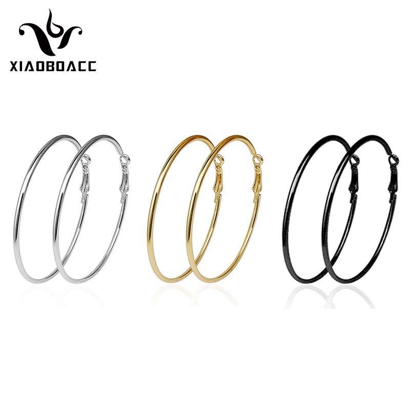 XiaoboACC 1 Đôi Khuyên Tai Tròn Bản to Kiểu Hàn Quốc Trẻ Trung Cho Nữ