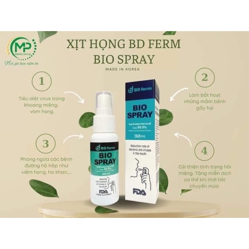 Xịt họng sinh học Bdferm Bio Spray 30ml Chính hãng