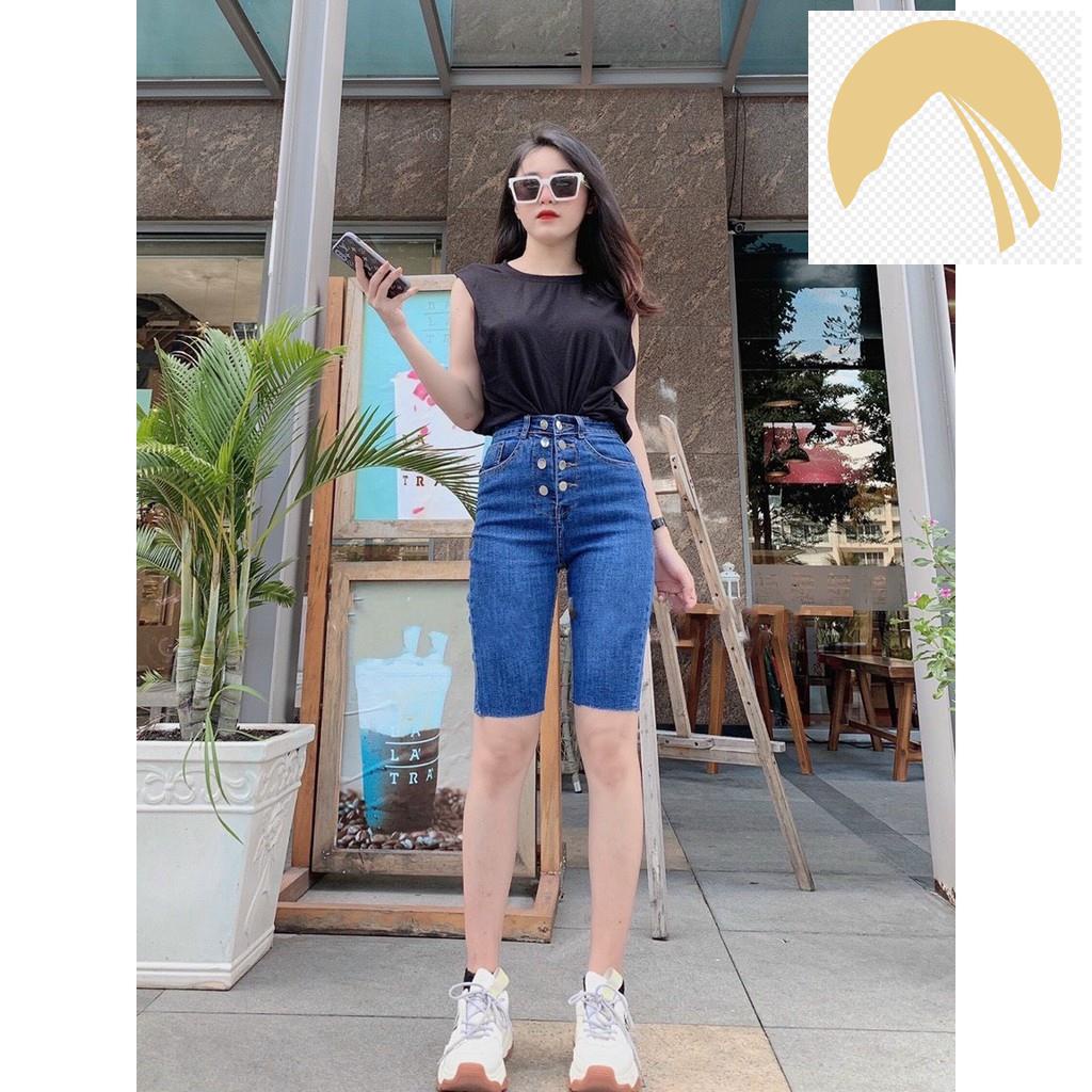 👘 Quần jean ngố / lửng BIGSIZE lưng cao, co dãn mạnh lửng cao 8 nút đẹp dành cho người béo 3794 👘