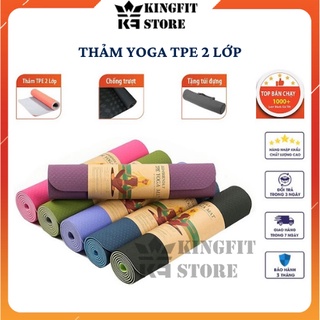 Thảm tập YOGA 2 Lớp TPE Cao Cấp KINGFIT Chống Trượt, Thảm Tập GYM tại nhà Cao Su Non TPE dày 6mm,8mm)