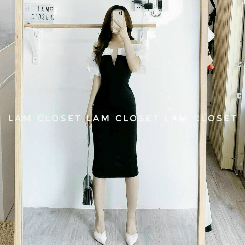 đầm body phối có mút tôn dáng xinh lung linh như hình qc ( Shop Nâu Fashion)