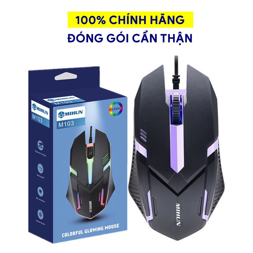 Chuột gaming, chuột có dây vi tính laptop MIHUN M103 đèn LED cho game thủ văn phòng kèm lót chuột