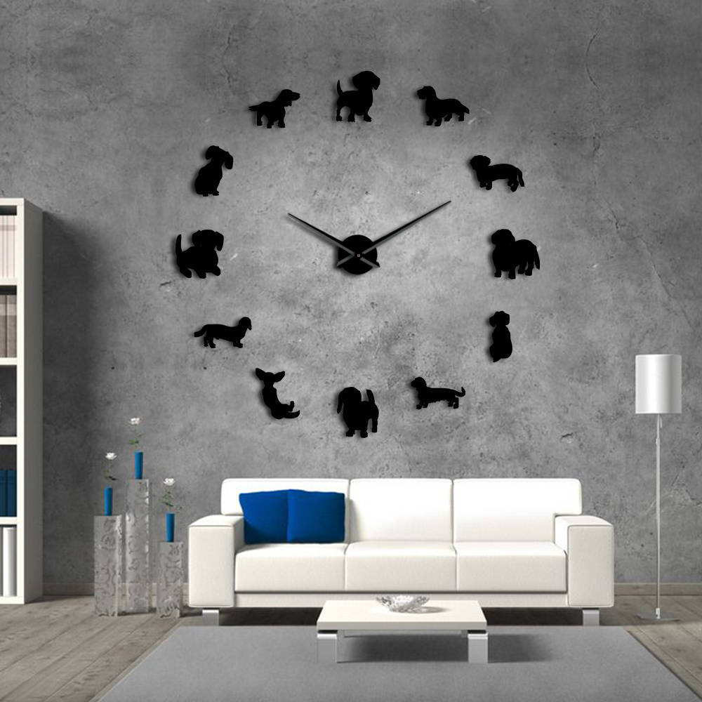 Đồng Hồ Dán Tường Mặt Gương Acrylic 3d Hình Chú Chó Đáng Yêu Nhiều Màu Sắc Diy