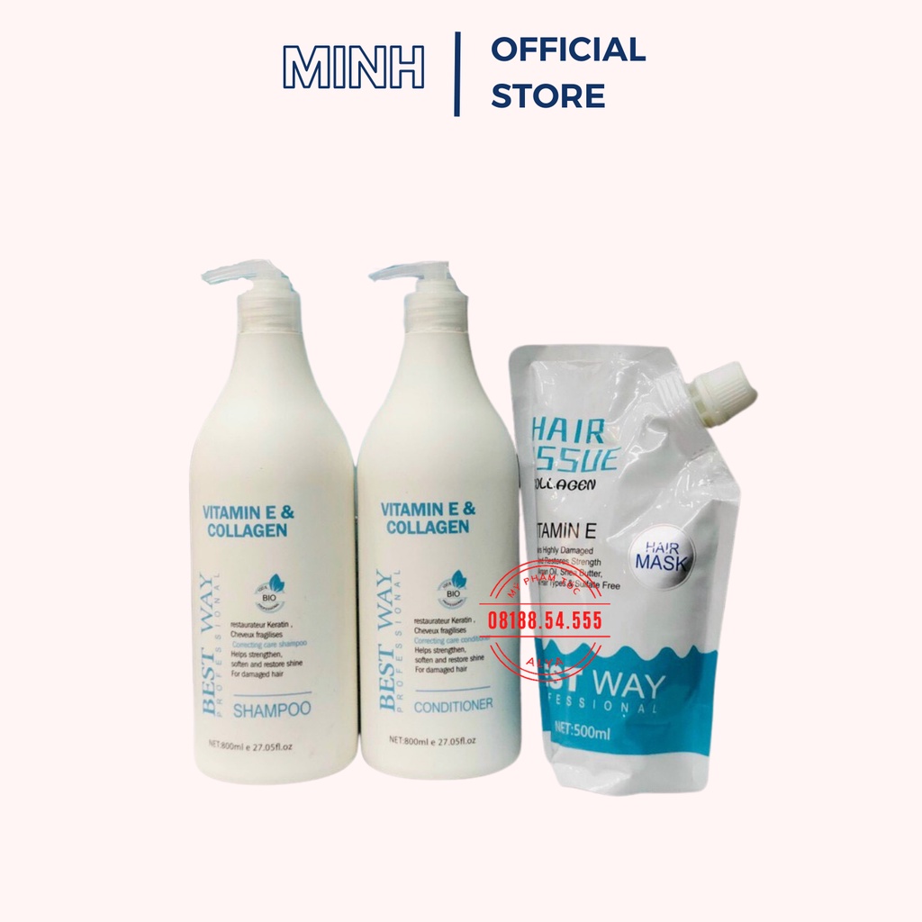 CẶP GỘI XẢ BEST WAY VITAMIN E & COLLAGEN Phục hồi tóc, Chống Rụng, Kích Thíc Mọc Tóc. Siêu Mềm Mượt. HÀNG CHÍNH HÃNG