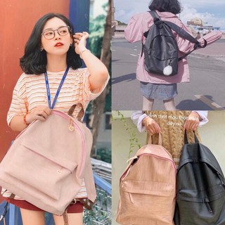 BALO TRƠN XƯỚC CHẤT DA ĐẸP ĐEN / HÒNG - BALO NỮ