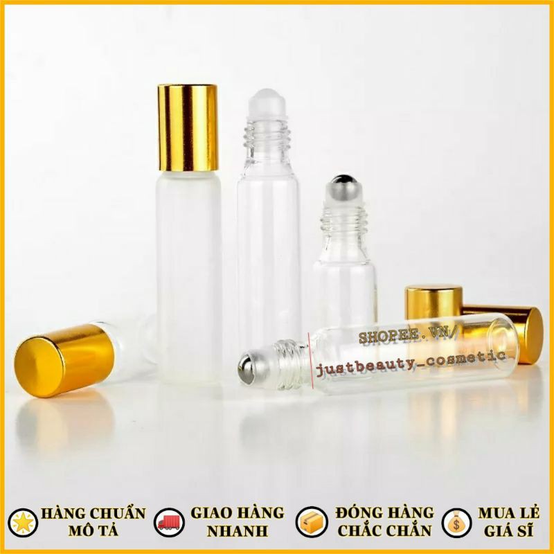 CHAI BI LĂN 10ML THỦY TINH NÂU TRONG SUỐT 🍀 VỎ LỌ BI LĂN TINH DẦU đầu thủy tinh/đầu sắt