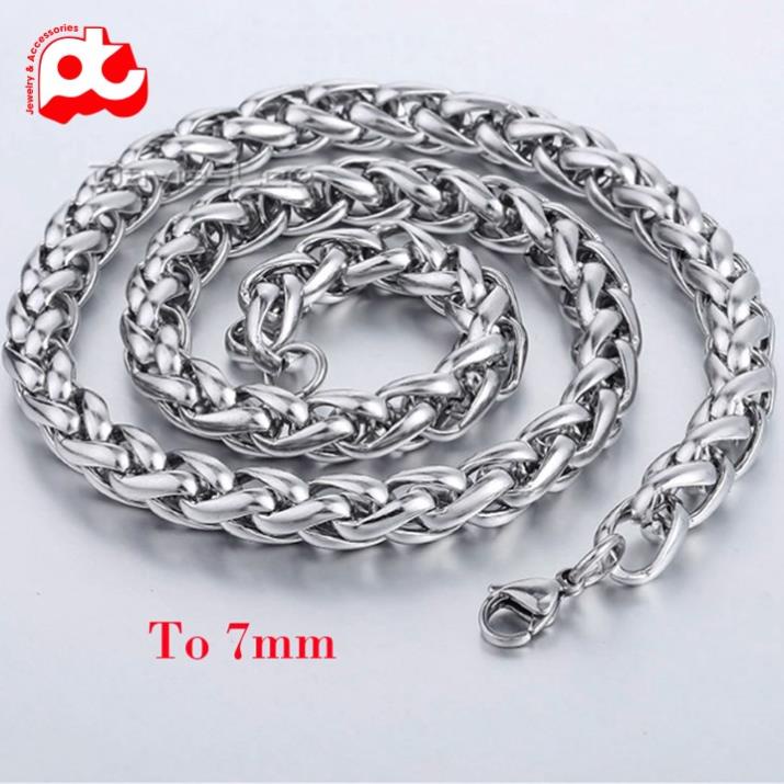 Dây chuyền titan nam cao cấp thời trang đẹp inox thép không gỉ kiểu bông dừa PT JEWELRY kích cỡ 7mm trắng PTDCNA170