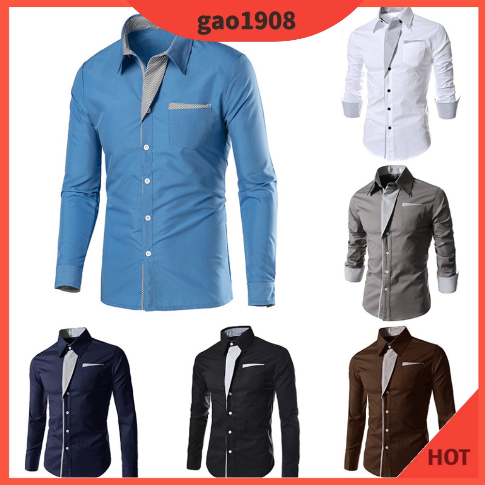 Áo Sơ Mi Tay Dài Cổ Đứng Phối Màu Thời Trang Cho Nam