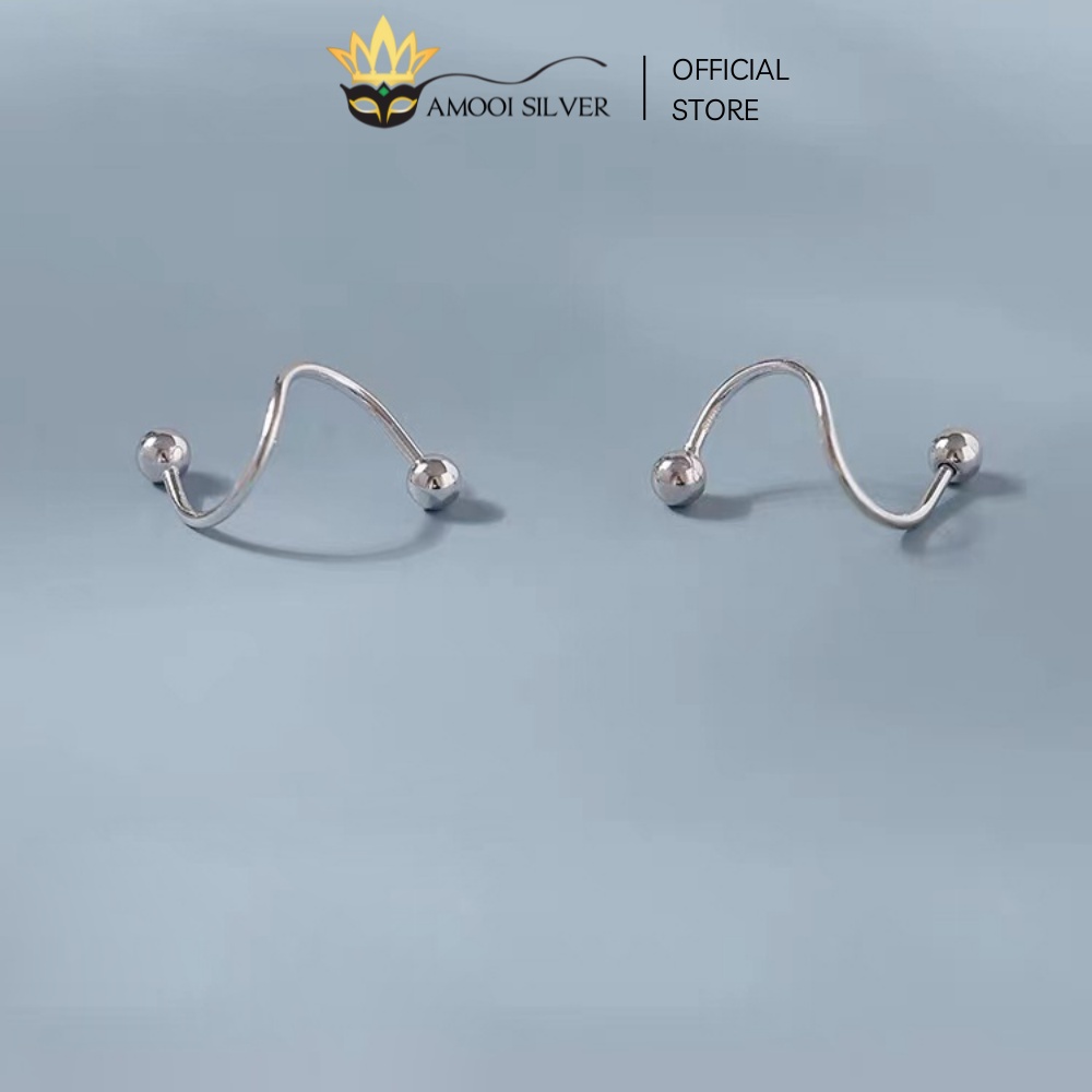Bông Tai Bạc S925 Mẫu Unisex Bi Xoắn Chui Vặn - Amooi Silver AB134