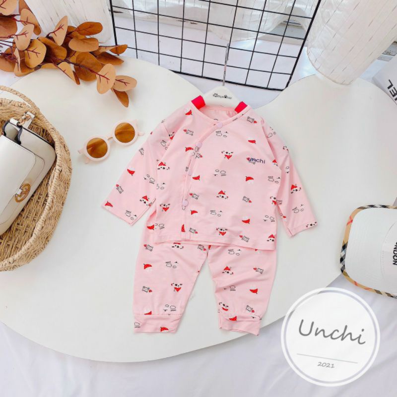 Bộ Quần Áo Dài Pha Tay  Cúc Lệch AVA Vải Thun Lạnh Mềm Mát Cho bé 3-9kg/ Nhiều Mẫu