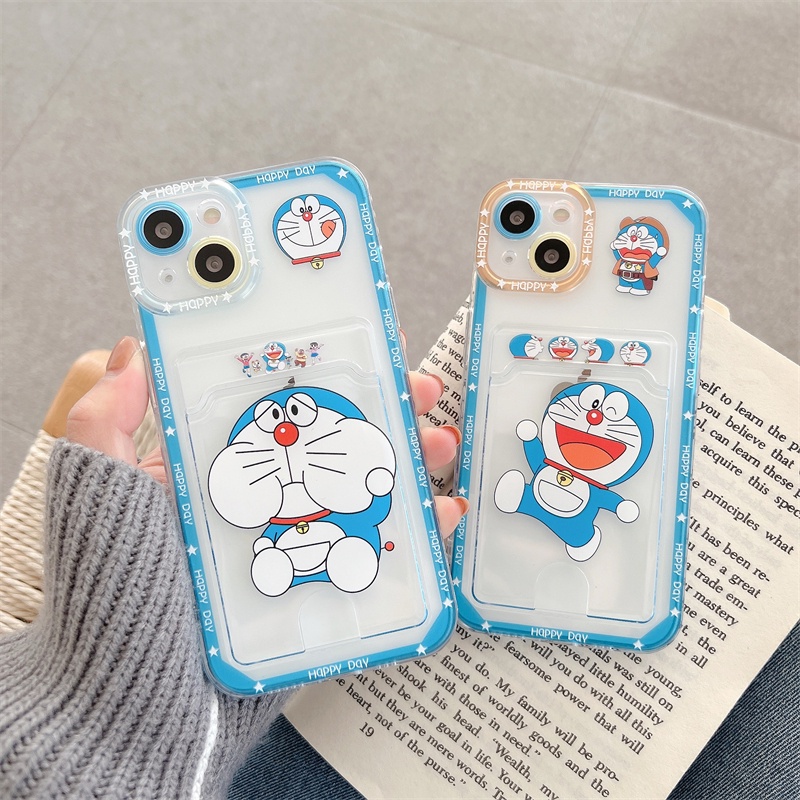 Ốp điện thoại họa tiết hoạt hình Doremon kèm ngăn đựng thẻ chống sốc cho APPLE 13/12/11/XS/X/8/7