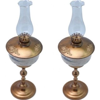 Bộ 2 đèn dầu thờ MEN RẠN cổ bọc đồng Bát Tràng-03