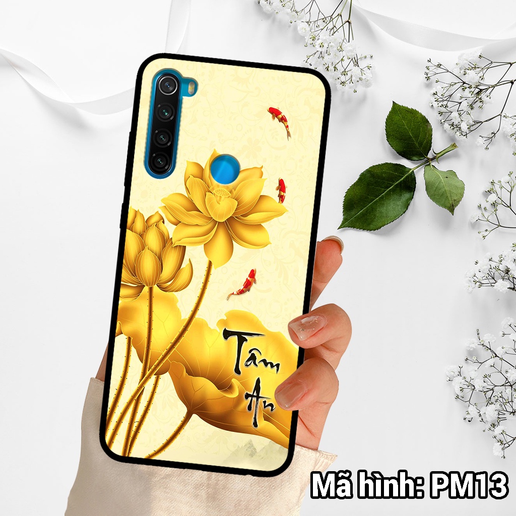 Ốp điện thoại XIAOMI REDMI NOTE 8 in hình hoa sen,cá chép phong thủy – lưng kính tráng gương viền dẻo
