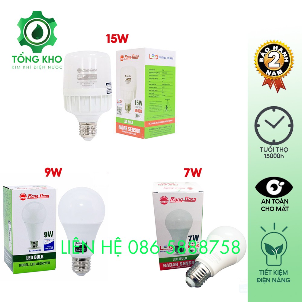 Bóng đèn LED tròn Rạng Đông cảm biến 15W, 9W, 7W - Tổng kim kim khí điện nước