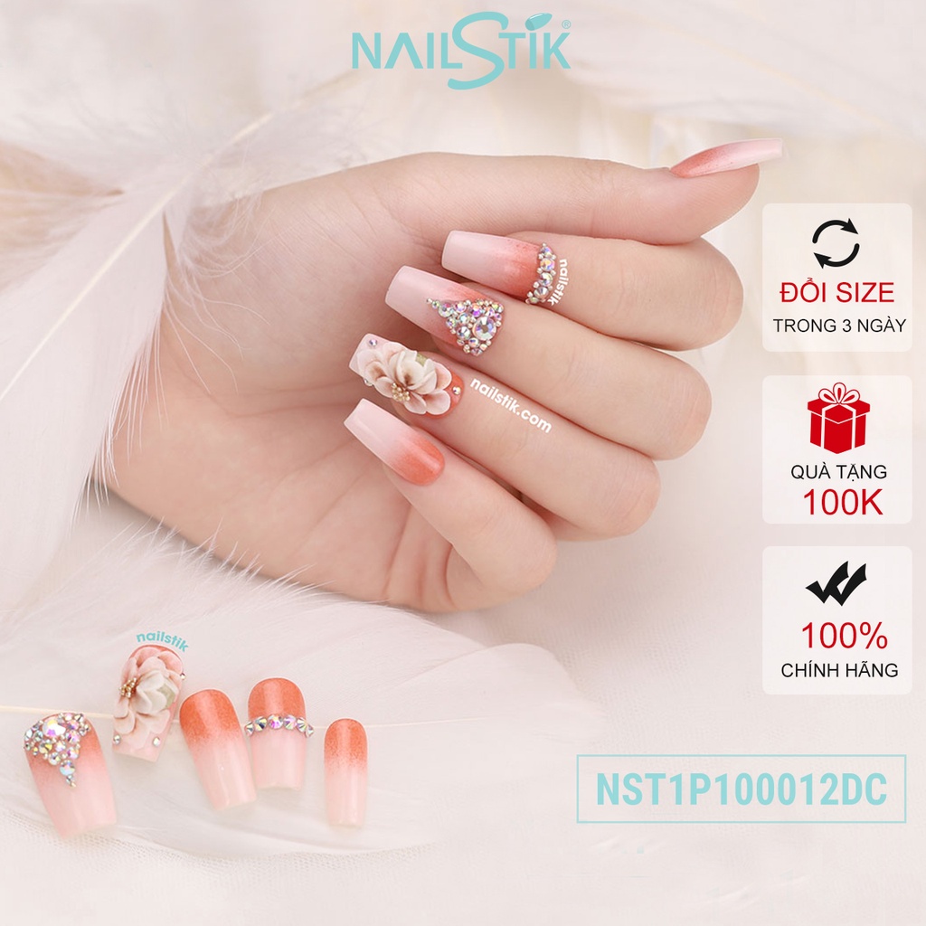 Móng úp thiết kế by NAILSTIK, màu nude, form móng coffin, dài 012