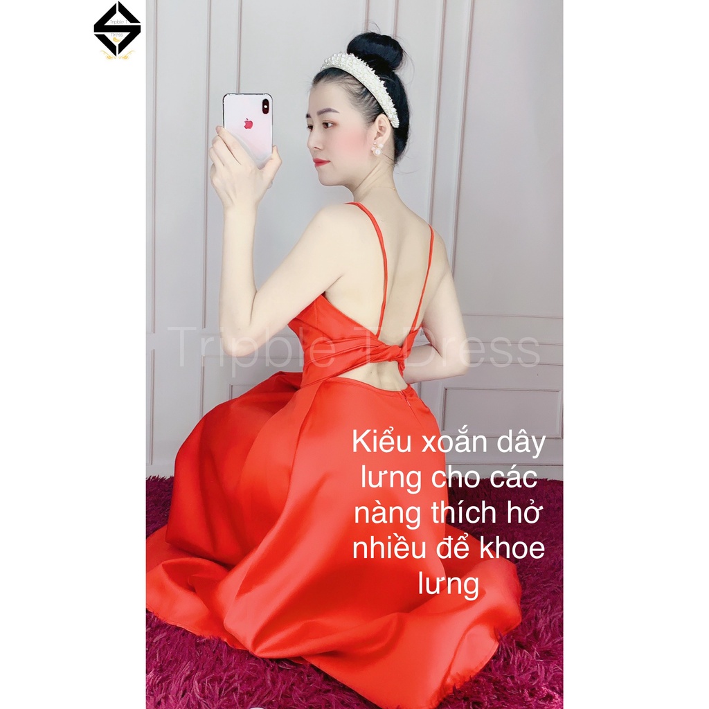 Đầm xoè dự tiệc 2 dây hở lưng cột nơ siêu yêu TRIPBLE T DRESS - size M/L - MS107Y