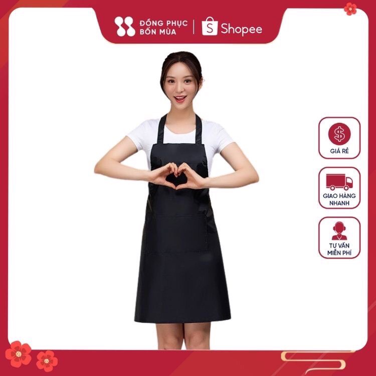 Tạp dề yếm phục vụ màu đen trơn - Tạp dề pha chế Tạp dề đồng phục Tạp dề vải chất liệu kaki cotton TD1.1.06