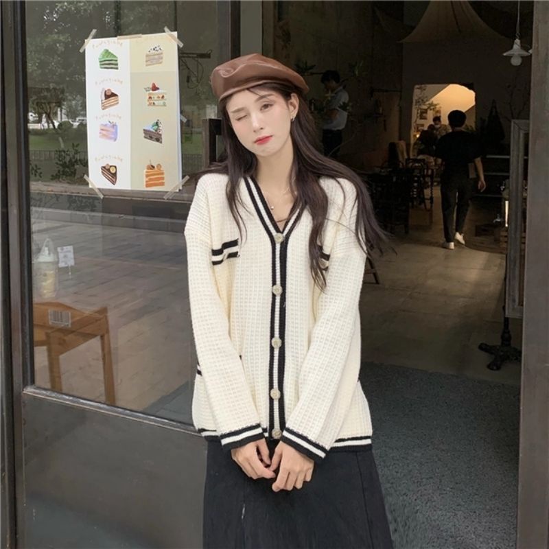 Áo cardigan len dệt kim viền có túi oder taobao