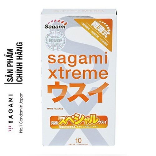 [HÀNG CHÍN HÃNG] Bao Cao Su Sagami Xtreme Superthin (10 bao), Nhật Bản, BCS Siêu mỏng, Giúp cuộc yêu chân thực, bền bỉ