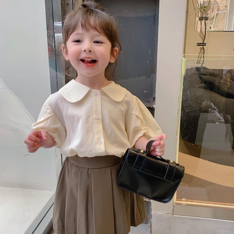 Áo sơ mi tay ngắn phồng cổ bẻ phong cách hàn quốc thời trang mùa hè cho bé gái