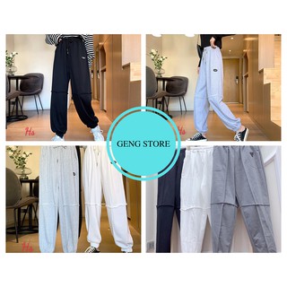 Quần jogger nỉ viền nổi trơn unisex cao cấp, quần thun nữ ống bo chun thêu logo 3 màu