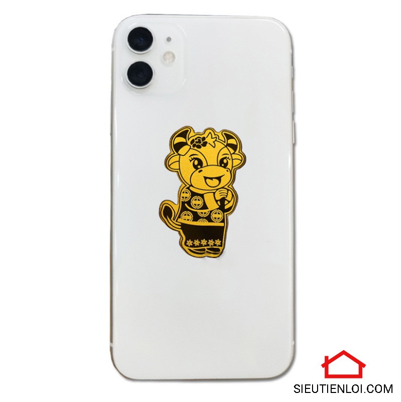 Mèo thần tài vẫy tay mini mạ vàng may mắn - Trâu vàng  phong thủy tài lộc bỏ ví để ốp điện thoại