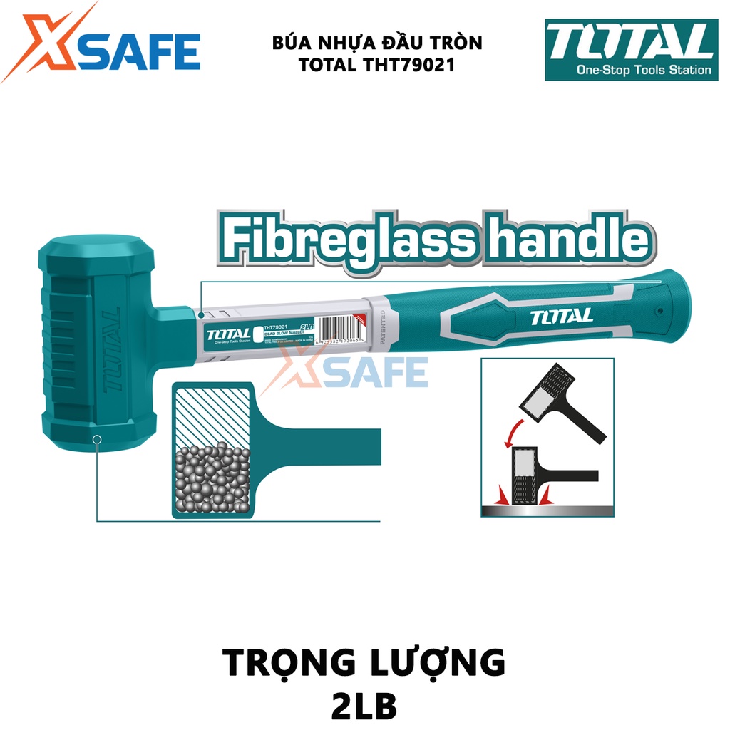 Búa nhựa đầu tròn đập không nảy TOTAL THT79021 trọng lượng 2LB, bề mặt nhựa không dính, không tạo lửa - [XSAFE]