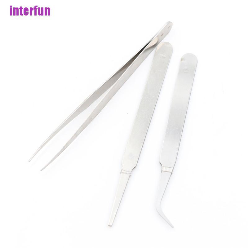 Set 3 nhíp sửa chữa điện tử bằng thép không gỉ diy