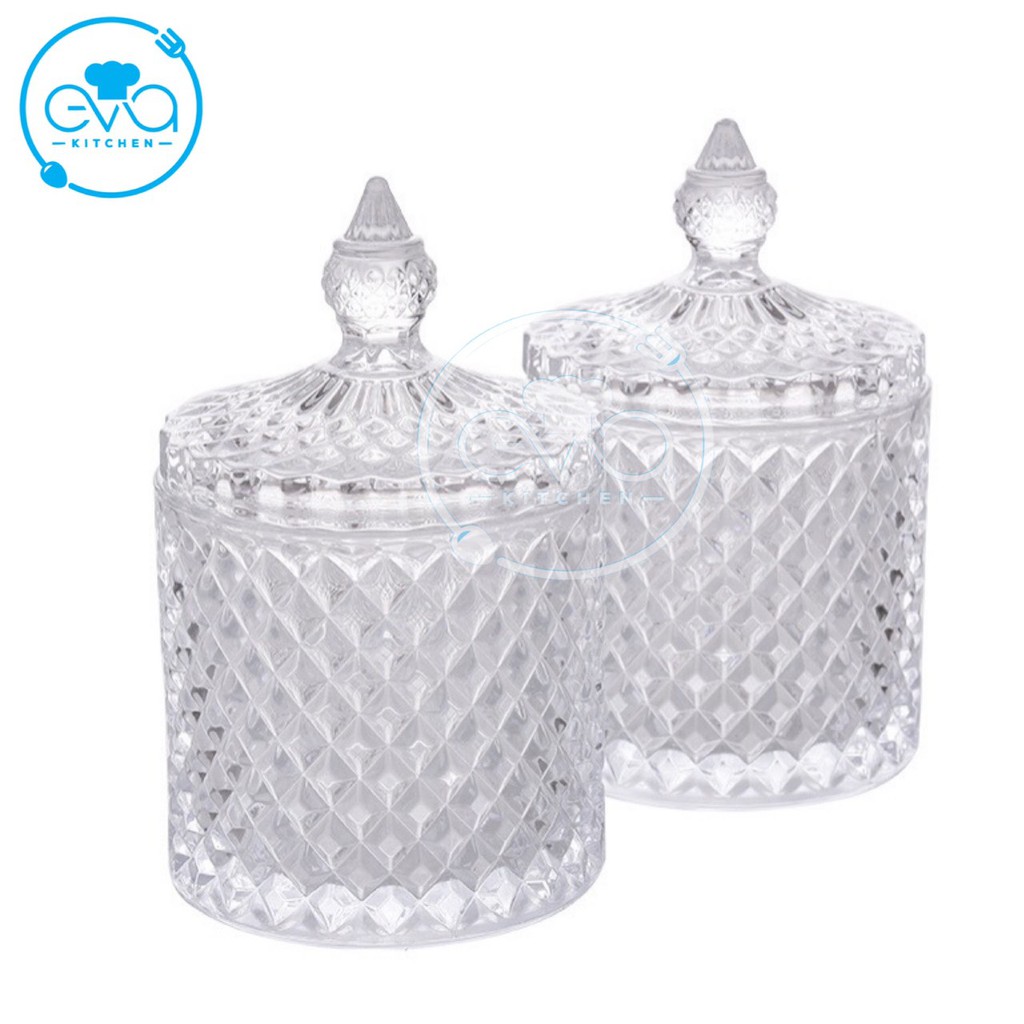 Combo 4 Thố Mứt Thuỷ Tinh Pha Lê Kim Cương Sang Trọng / Thố Mứt Tết Thố Bi Deli TG1030-3.5 M0996