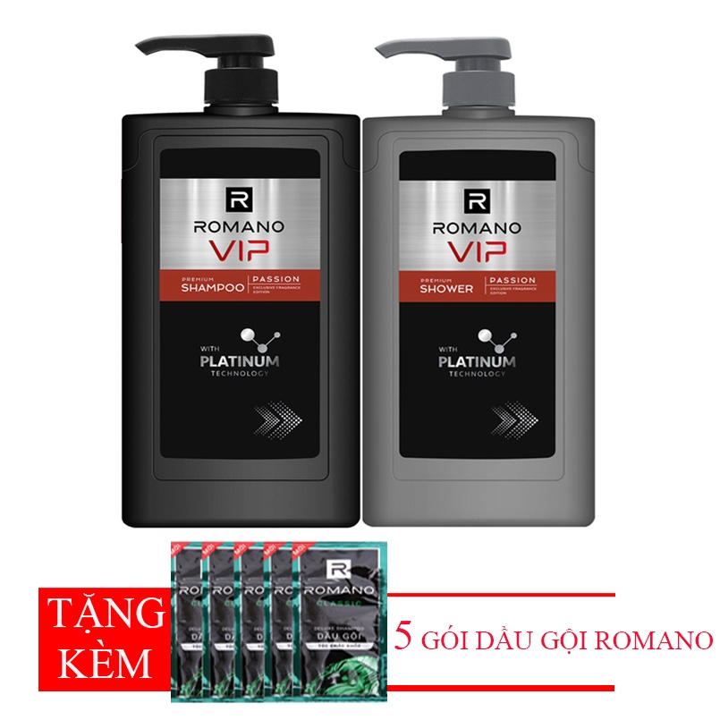 Romano: Bộ dầu Gội Vip 650g+ Sữa Tắm Vip 650g+Tặng 5 gói dầu gội