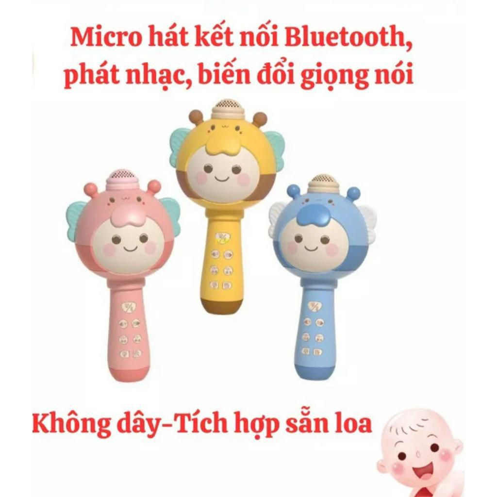 Micro cho bé hát karaoke kết nối Bluetooth, phát nhạc, có đèn, thay đổi giọng nói, tích hợp loa không dây