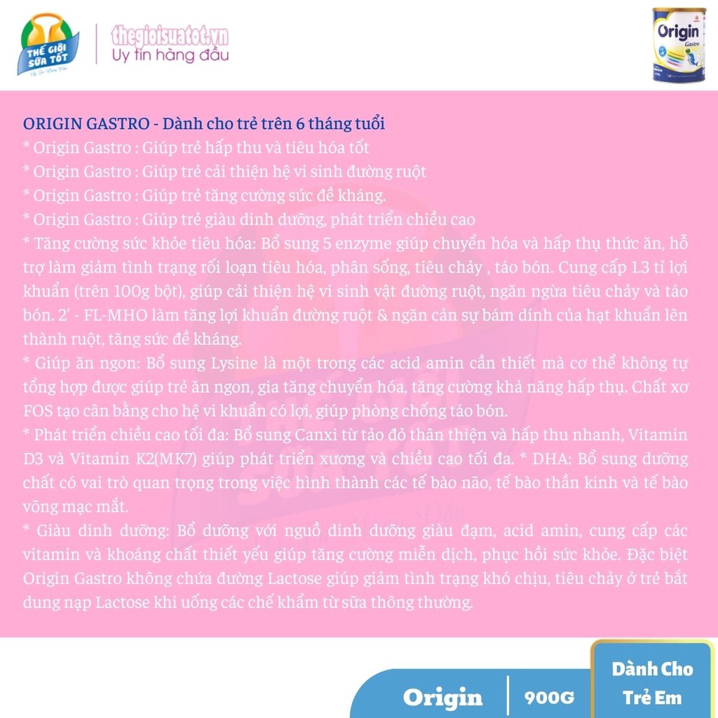 Sữa Origin Gold Baby Gastro 900G - Phát Triển Chiều Cao Cân Nặng Trí Não Tiêu Hóa Khỏe Mạnh thegioisuatot