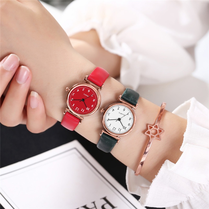 Đồng hồ quartz nữ mặt tròn dây da thiết kế thời trang