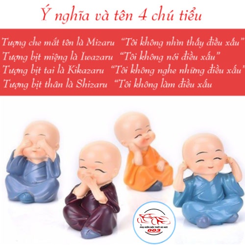 Bộ tượng 4 chú tiểu 4 không để trang trí xe hơi, ô tô, bàn làm việc