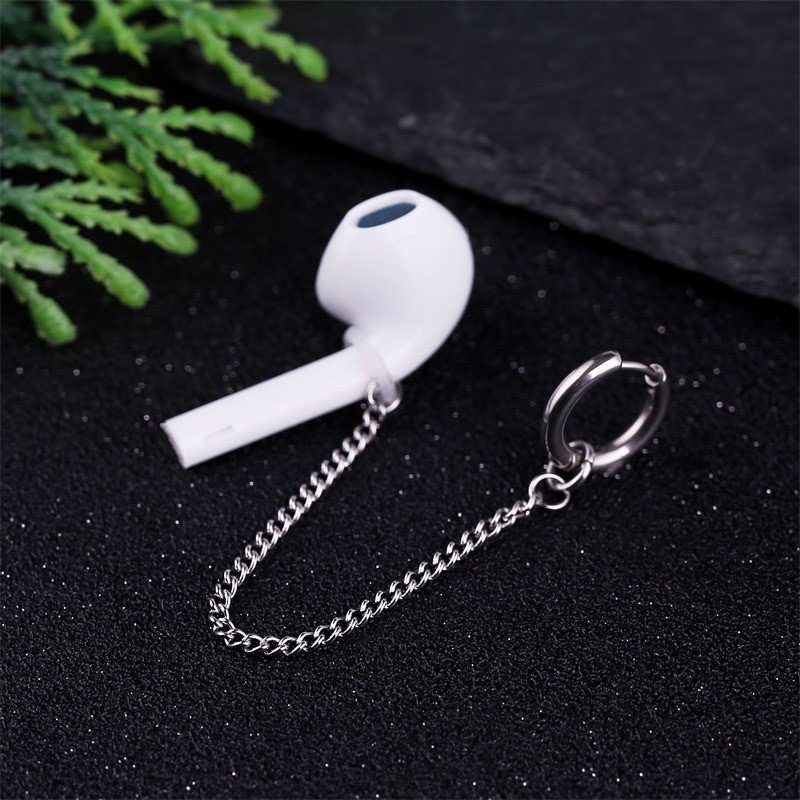 Khuyên tai và kẹp tai titan không cần xỏ lỗ vòng xích giữ Airpods không rơi không dị ứng không gỉ UNISEX