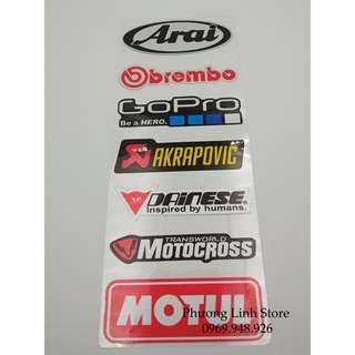 Bộ 6 Logo Sticker Tem dán, Decal dán xe nhiều loại Arai/Obrembo