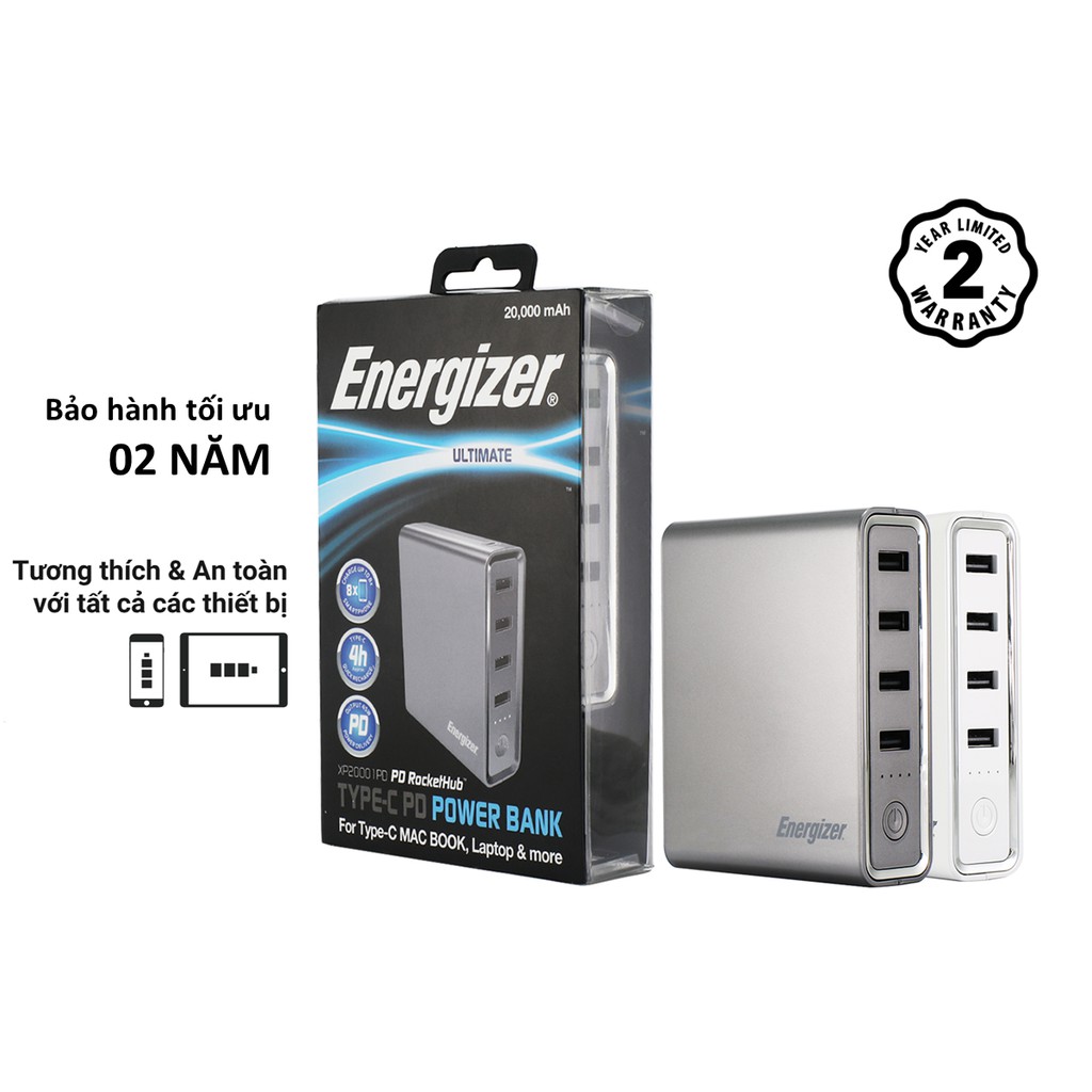 Pin sạc dự phòng Energizer XP20001PD45 sạc nhanh PD 45W, 4 cổng USB